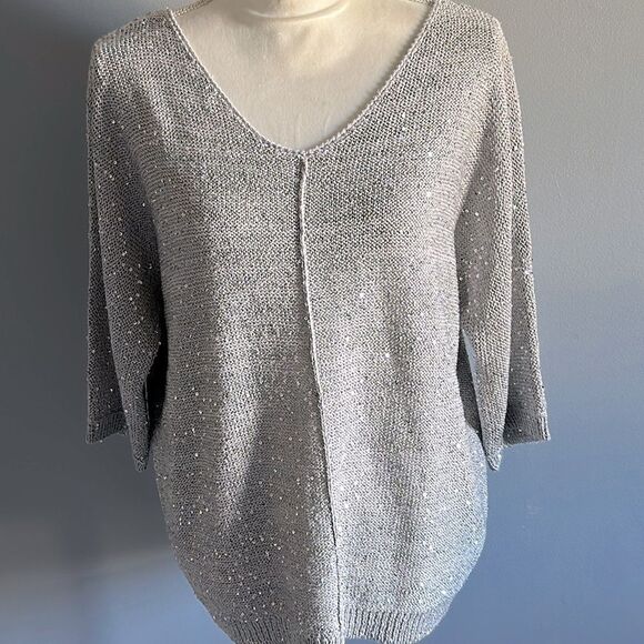 WD•NY Sequin Silver Sweater! - Picture 1 of 10